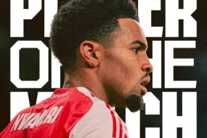 打入一球！恩瓦内里被评为阿森纳2-0布莱顿队内全场最佳